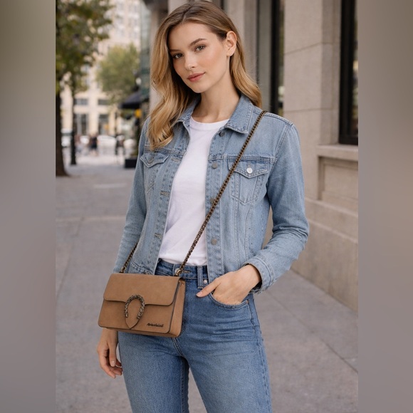 Marina Galanti Handbags - Marina Galanty Tan Crossbody Bag Crafted in Italy Genuine Leather Chain Strap